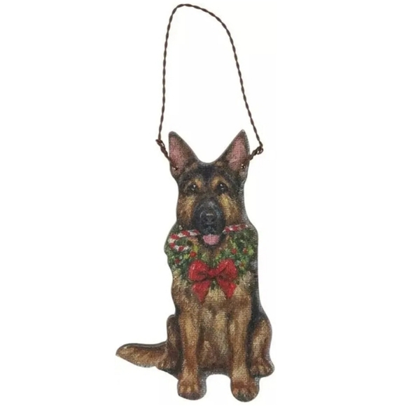 New Set of 2 Wood German Shepherd Dog Ornaments - Picture 2 of 6
